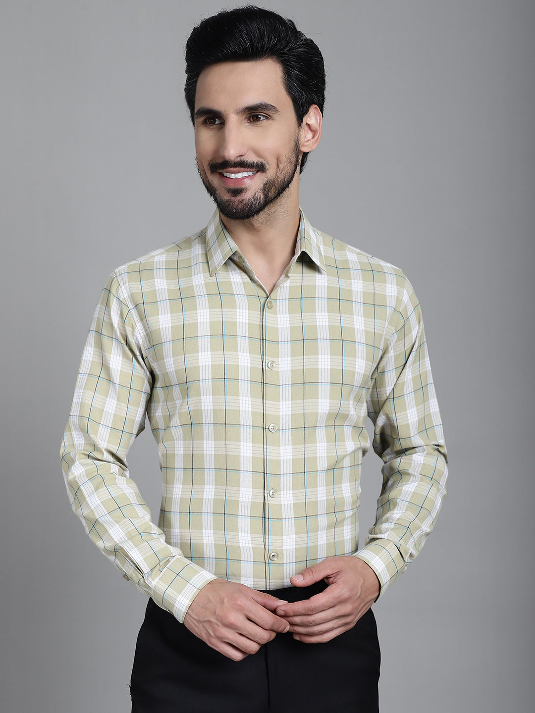 Indian Needle Men's Checked Formal Shirt - Beige