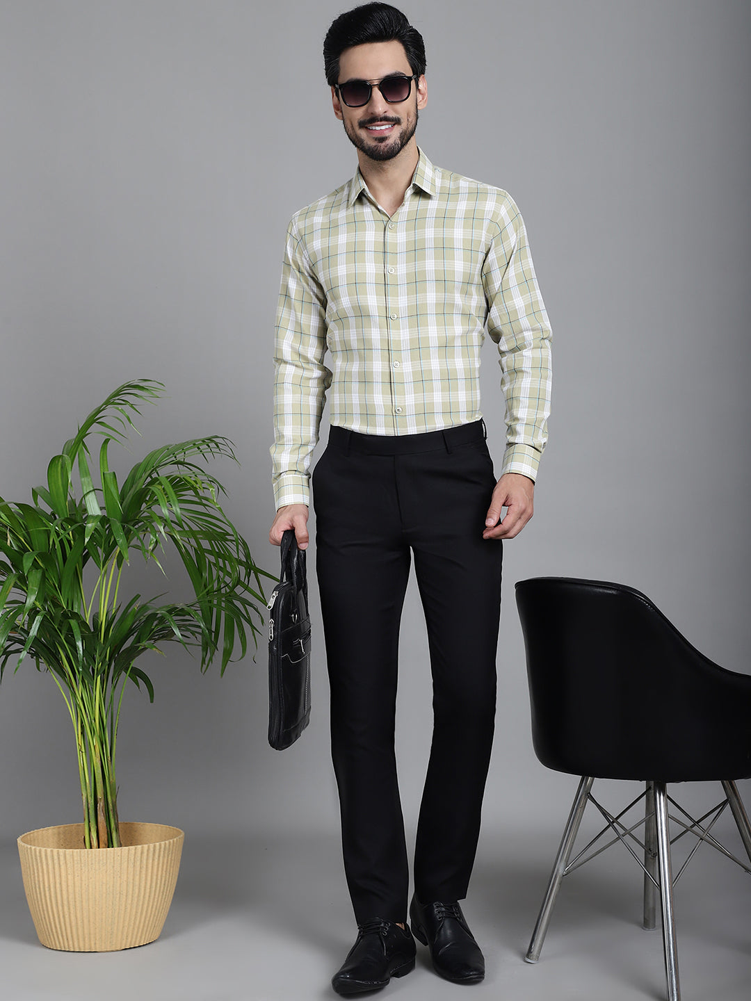 Indian Needle Men's Checked Formal Shirt - Beige