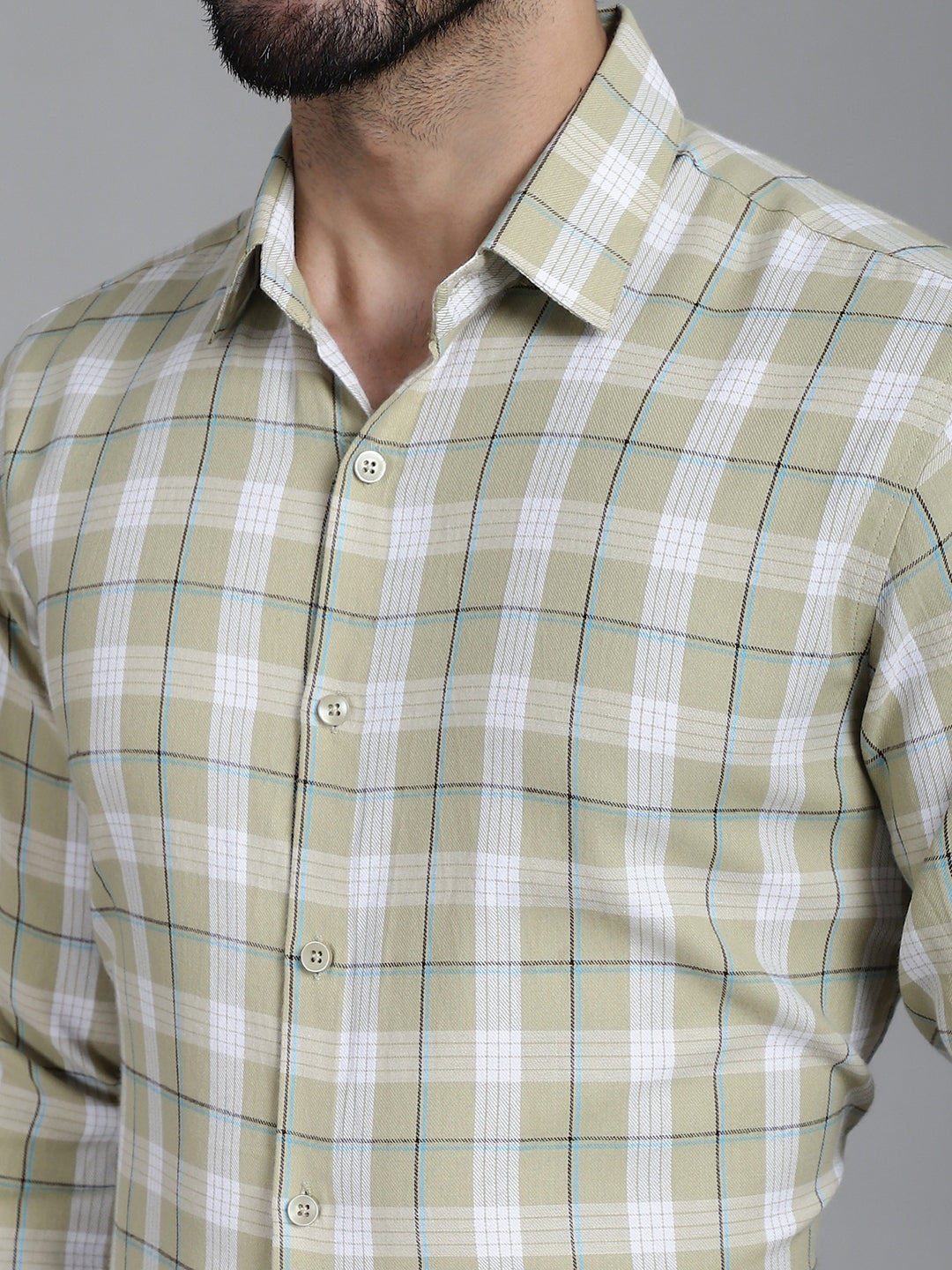 Indian Needle Men's Checked Formal Shirt - Beige