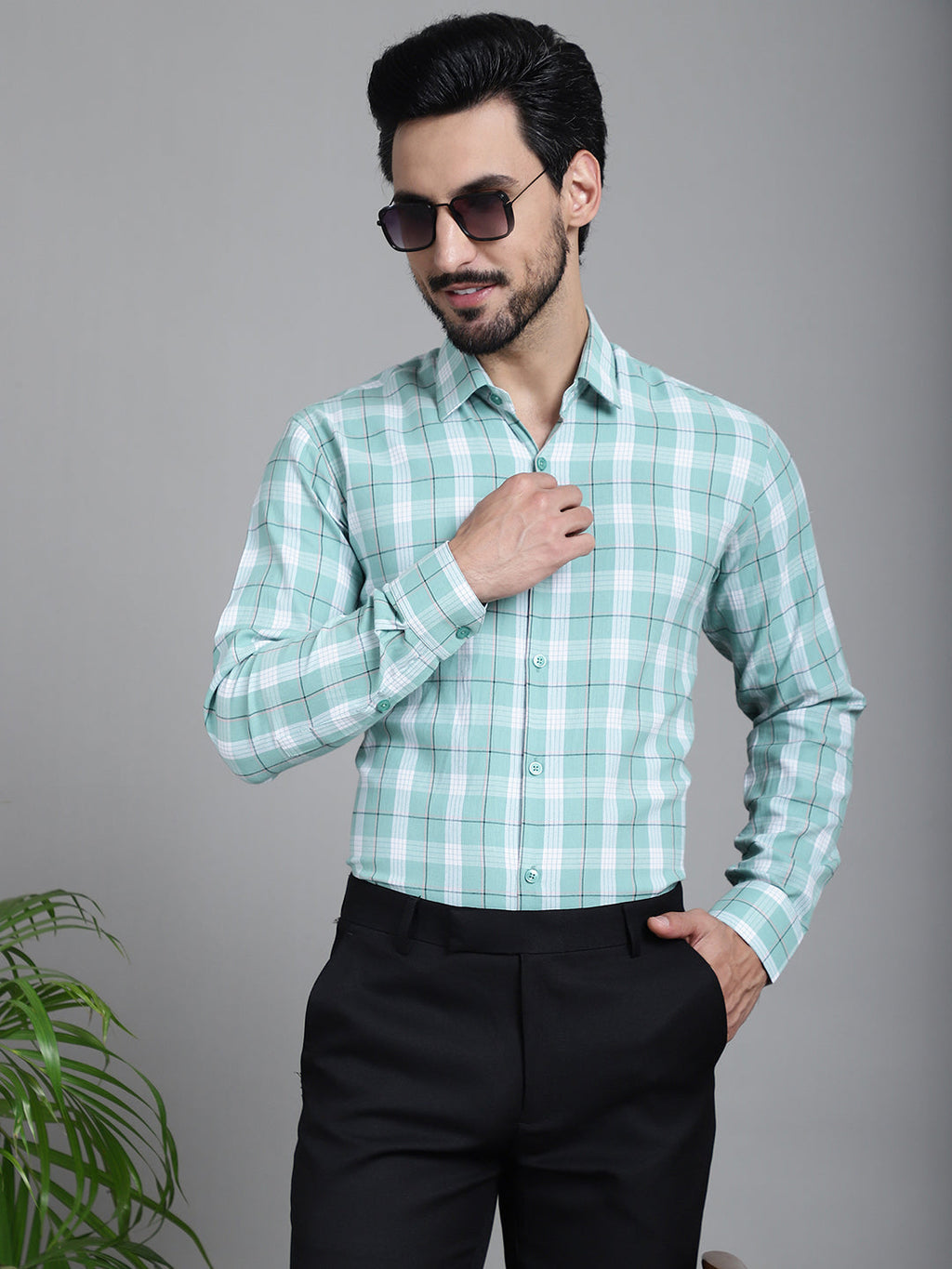 Indian Needle Men's Checked Formal Shirt - Green
