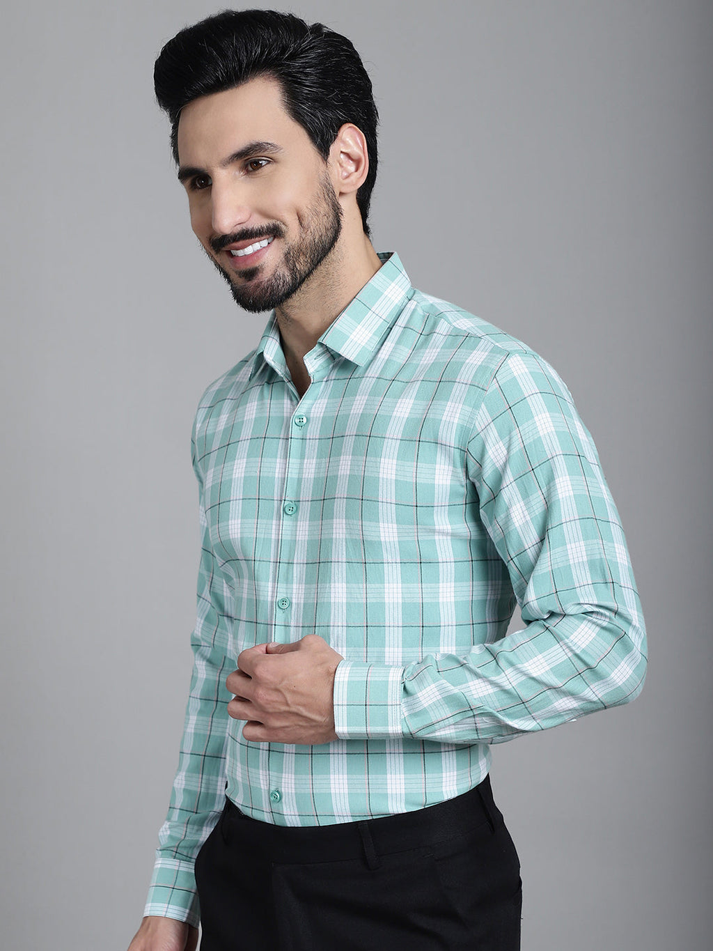 Indian Needle Men's Checked Formal Shirt - Green