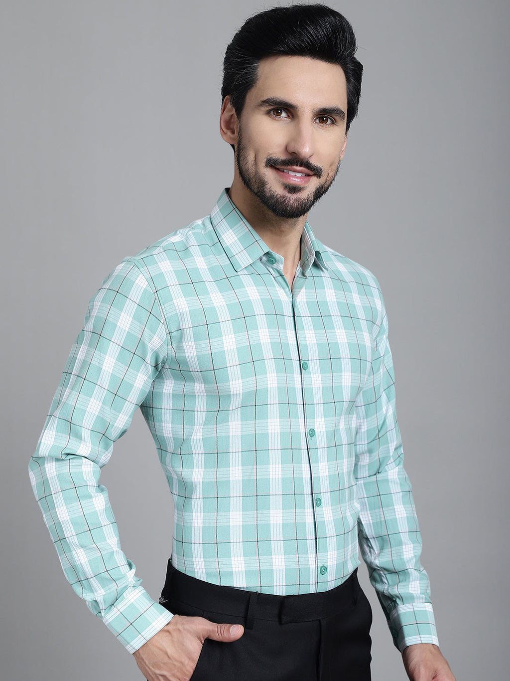 Indian Needle Men's Checked Formal Shirt - Green