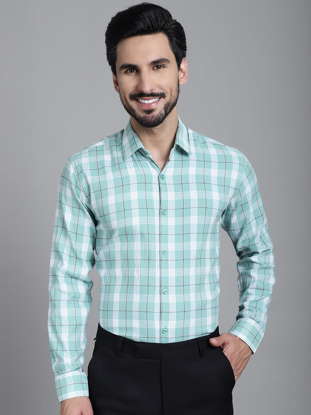 Indian Needle Men's Checked Formal Shirt - Green