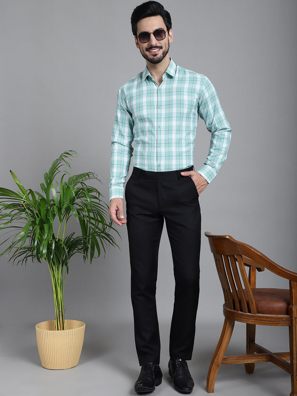 Indian Needle Men's Checked Formal Shirt - Green