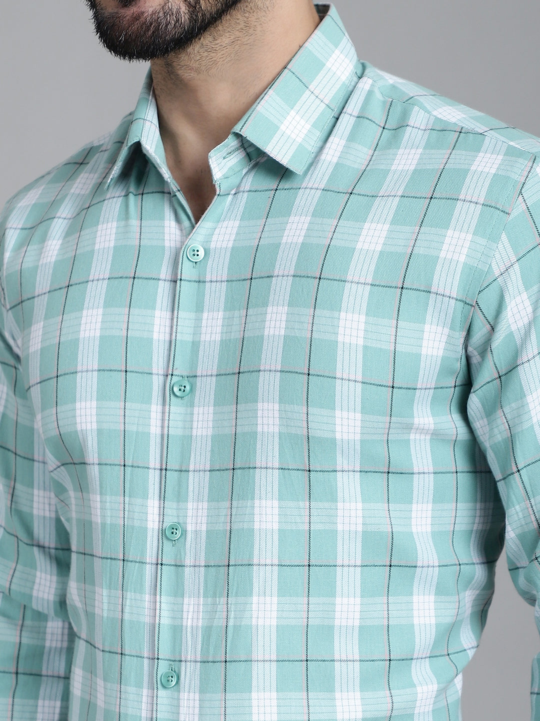 Indian Needle Men's Checked Formal Shirt - Green