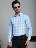 Indian Needle Men's Checked Formal Shirt - Sky Blue