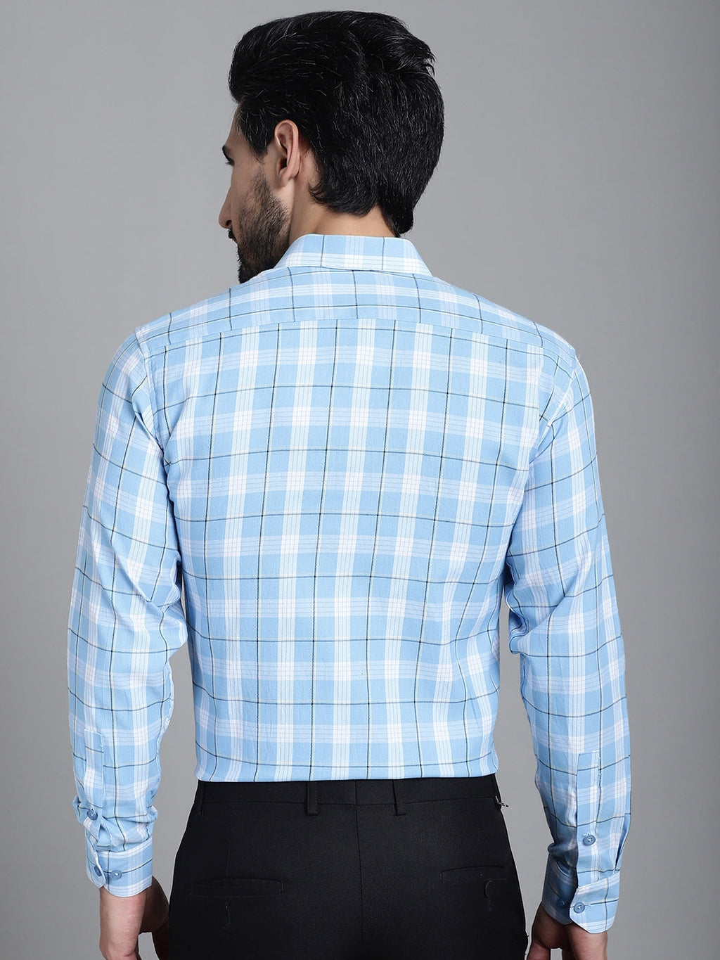 Indian Needle Men's Checked Formal Shirt - Sky Blue