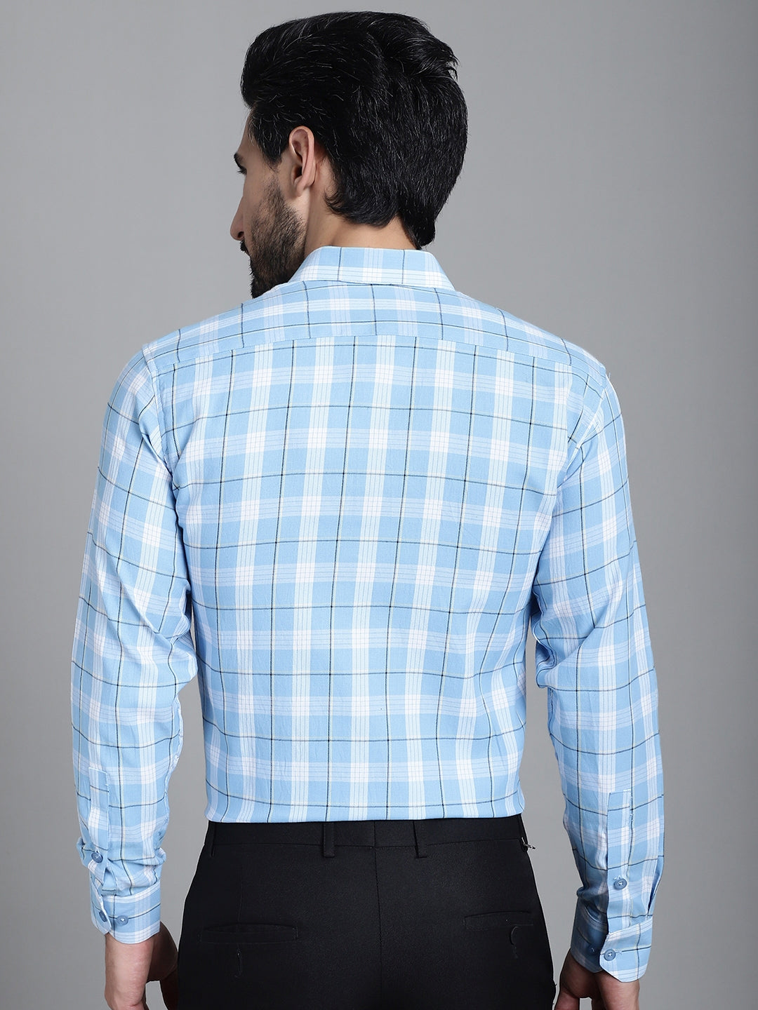 Indian Needle Men's Checked Formal Shirt - Sky Blue