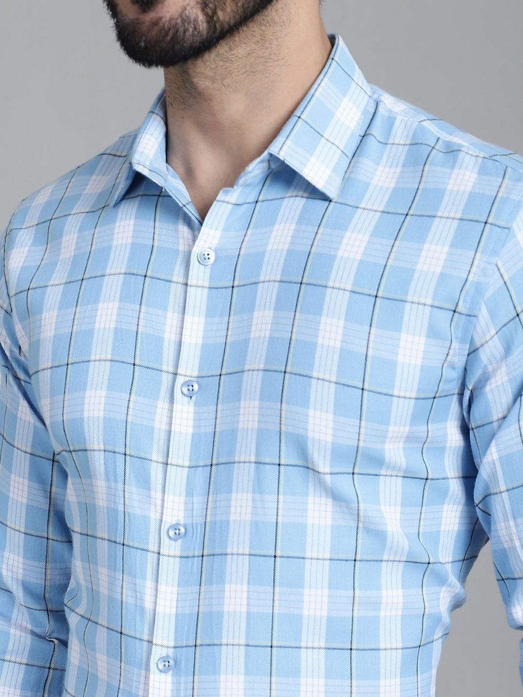 Indian Needle Men's Checked Formal Shirt - Sky Blue