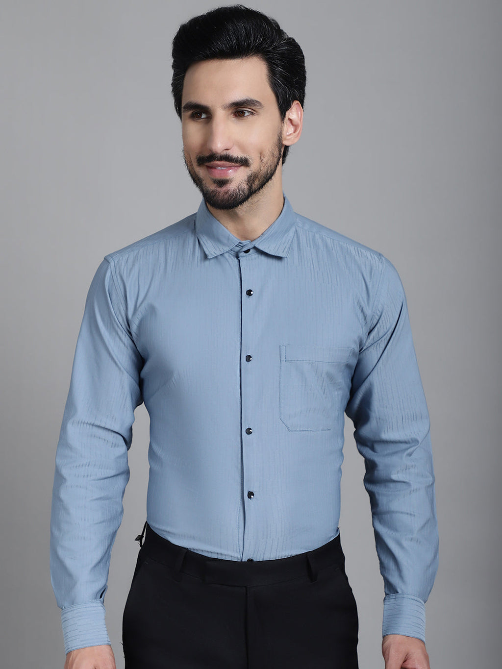 Indian Needle Men's Woven Design Formal Shirt - Grey