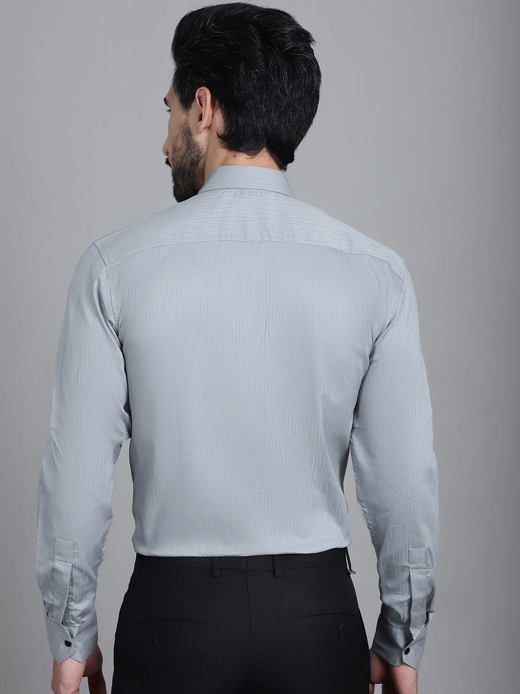 Indian Needle Men's Woven Design Formal Shirt - Steel-Grey