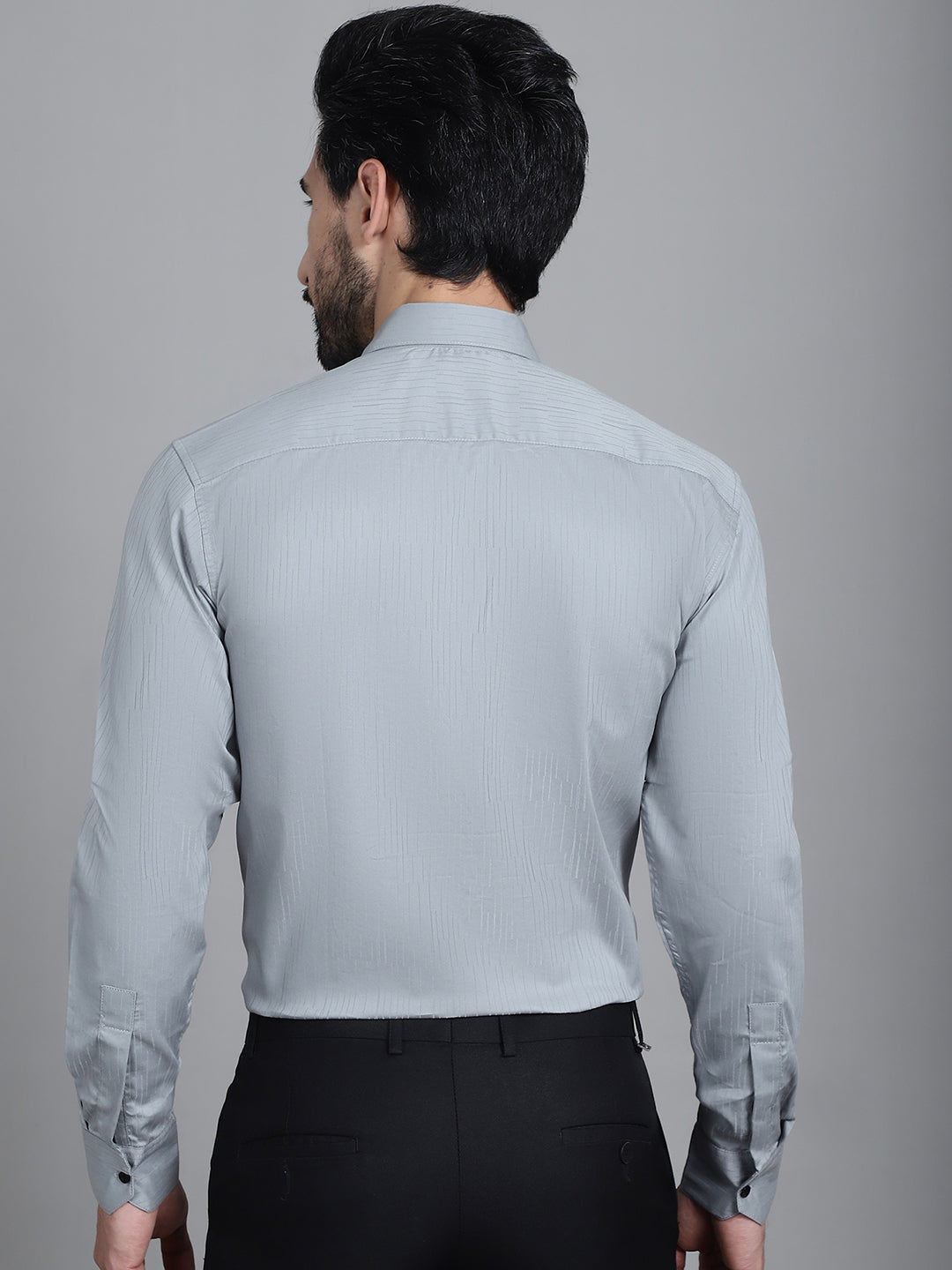 Indian Needle Men's Woven Design Formal Shirt - Steel-Grey