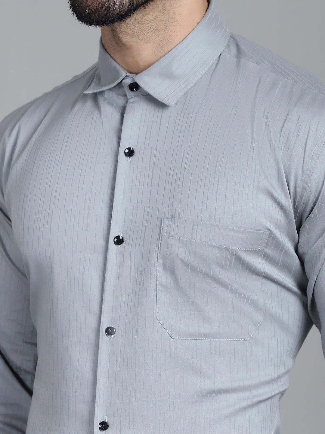 Indian Needle Men's Woven Design Formal Shirt - Steel-Grey
