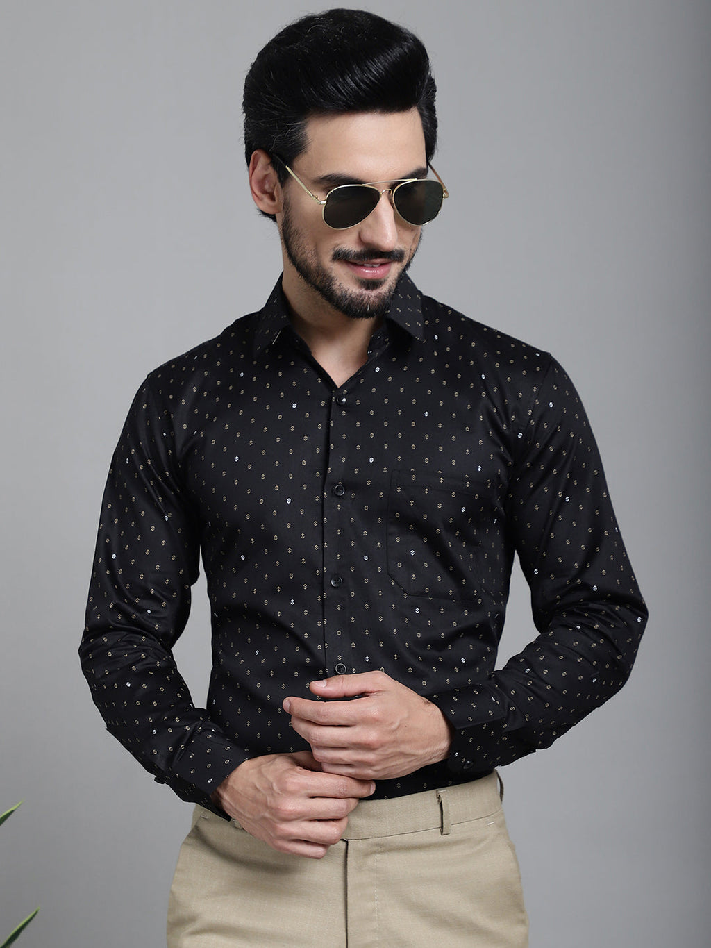 Indian Needle Men's Printed Formal Shirt - Black