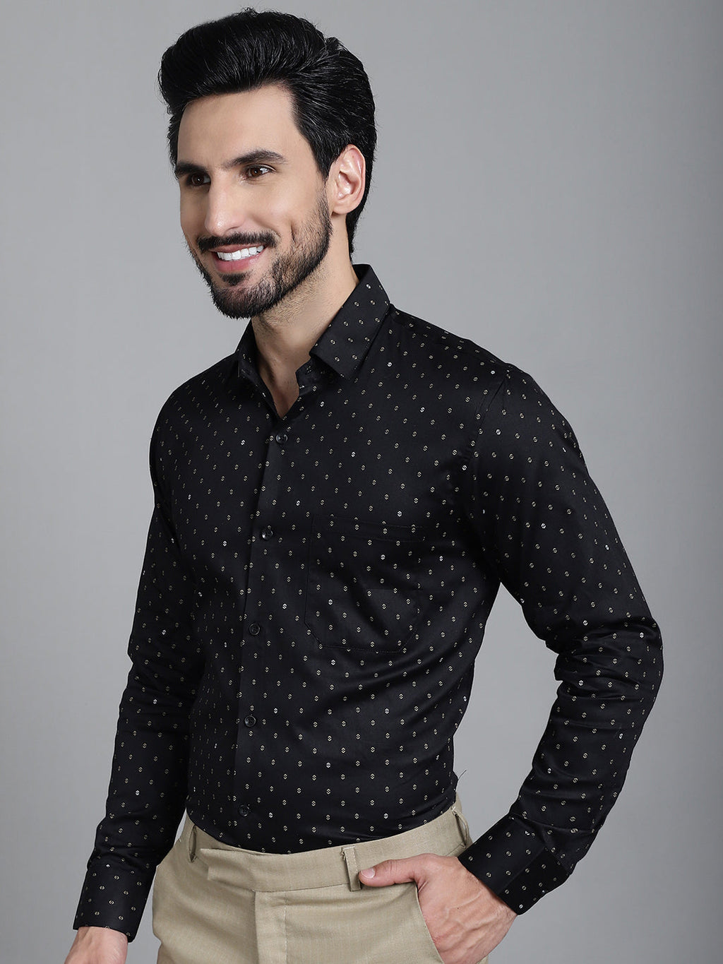Indian Needle Men's Printed Formal Shirt - Black