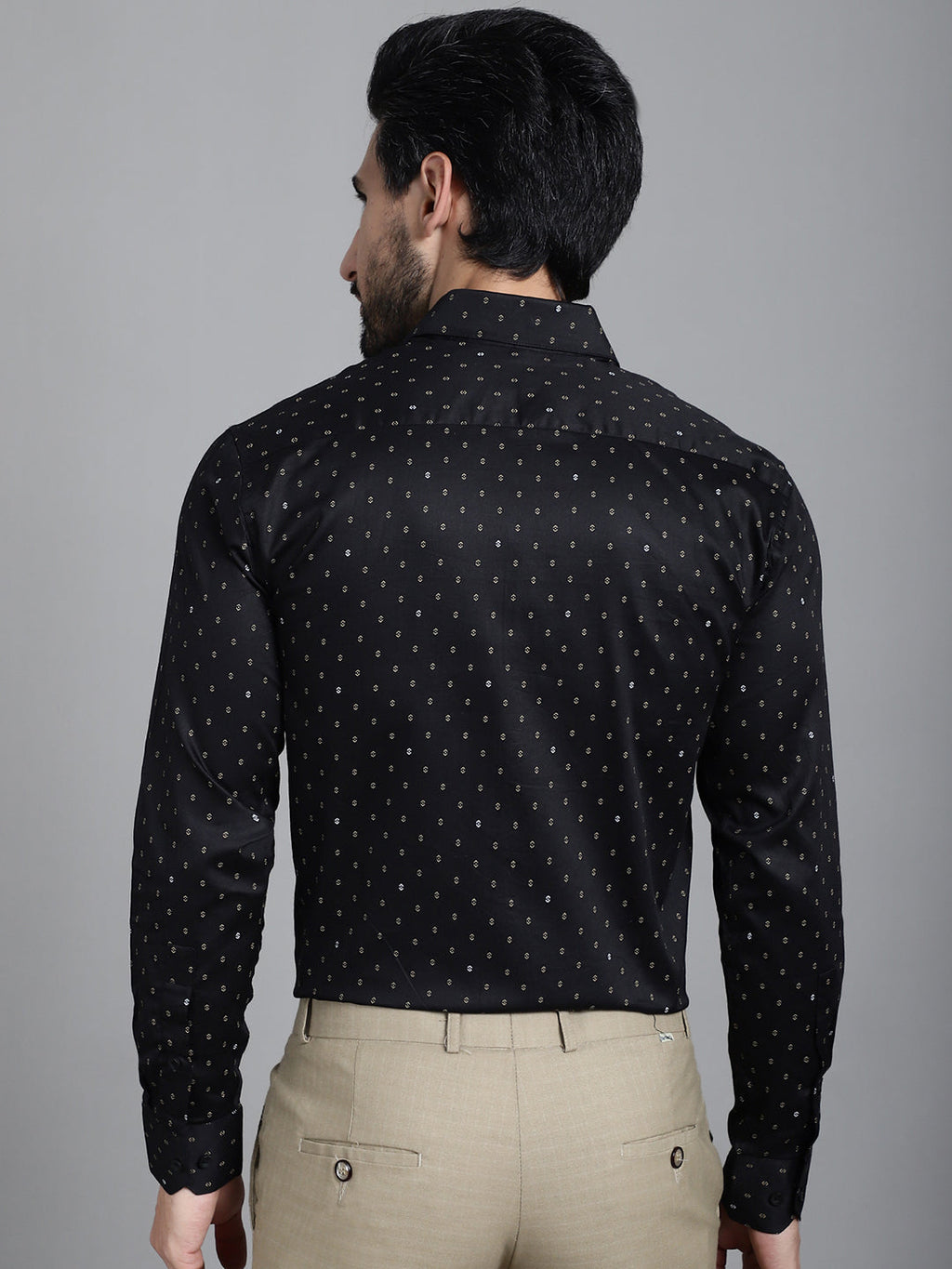 Indian Needle Men's Printed Formal Shirt - Black