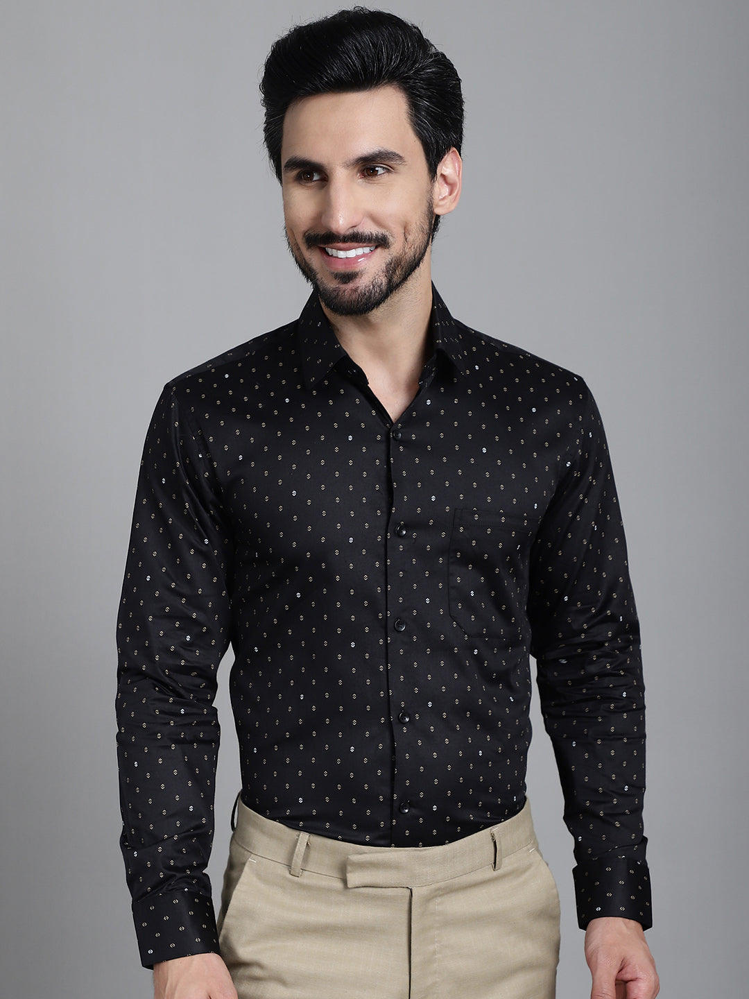 Indian Needle Men's Printed Formal Shirt - Black