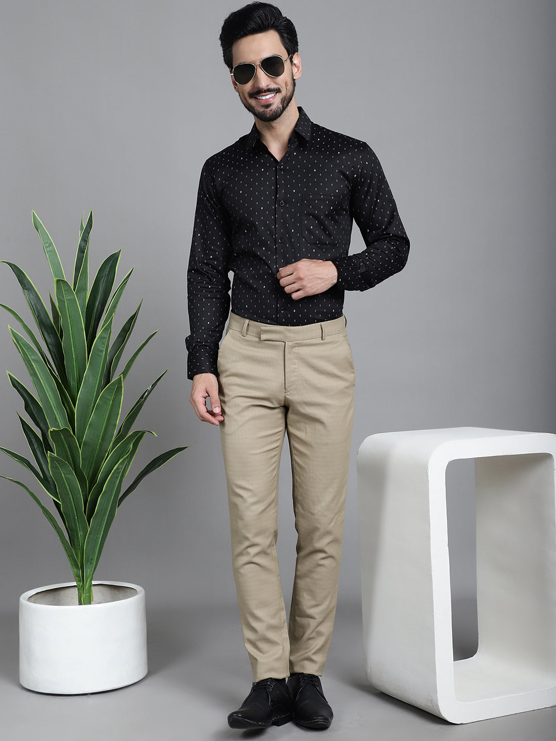 Indian Needle Men's Printed Formal Shirt - Black