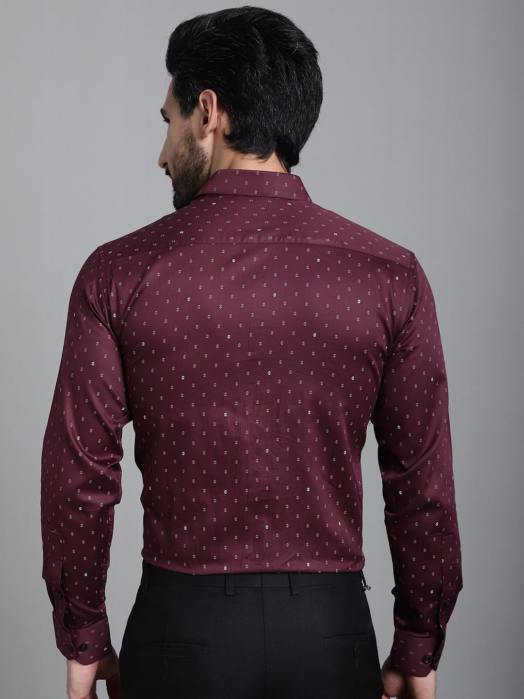 Indian Needle Men's Printed Formal Shirt - Maroon