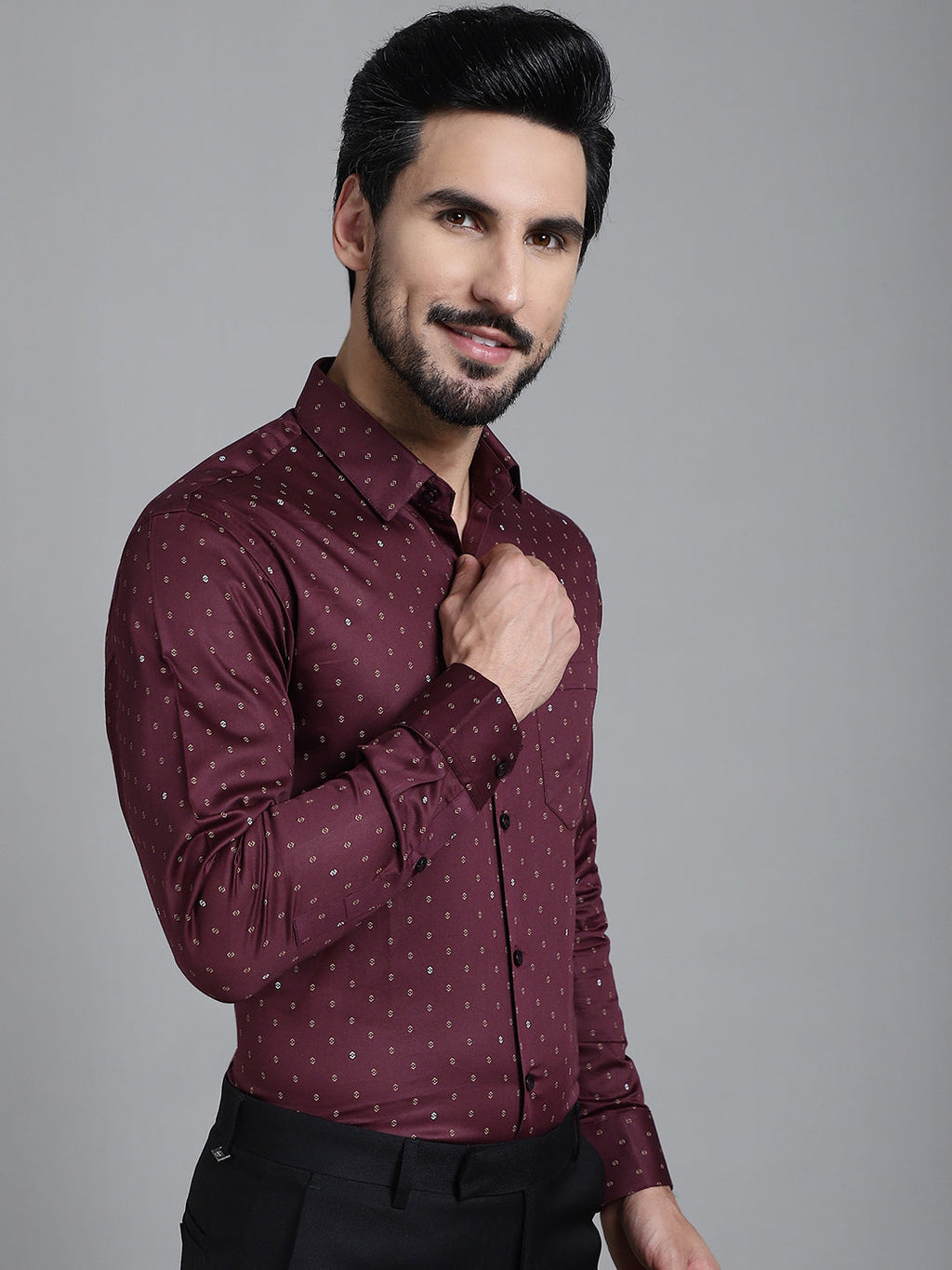 Indian Needle Men's Printed Formal Shirt - Maroon