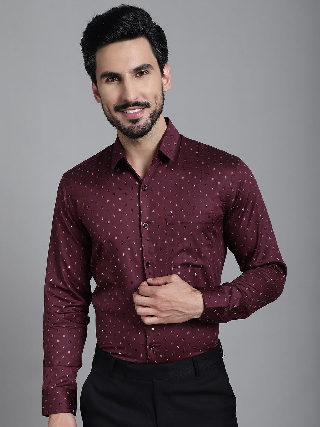 Indian Needle Men's Printed Formal Shirt - Maroon