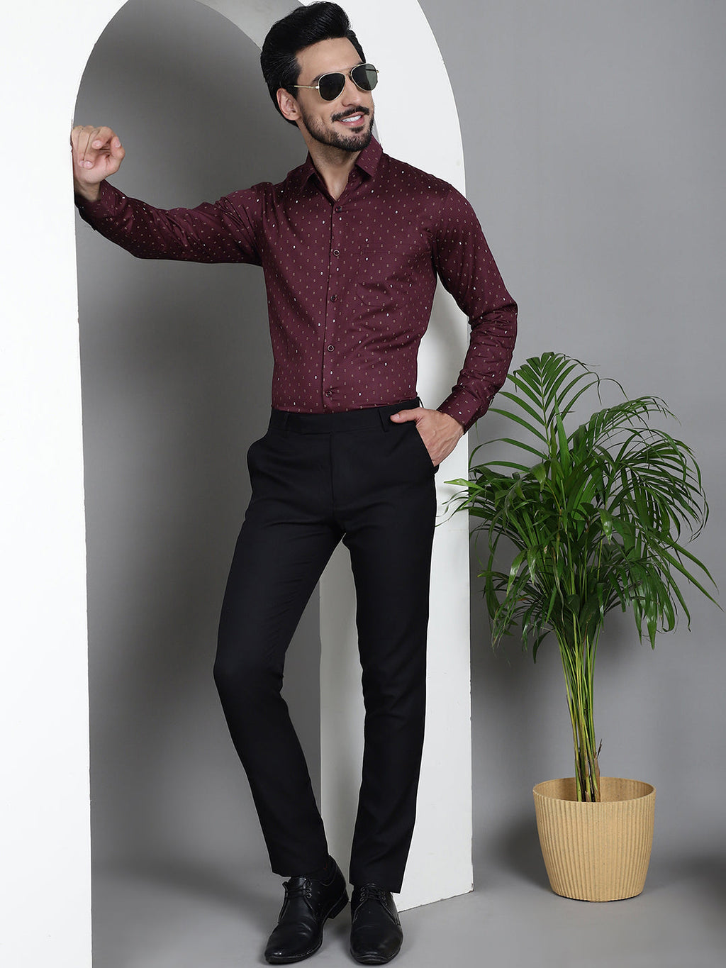 Indian Needle Men's Printed Formal Shirt - Maroon
