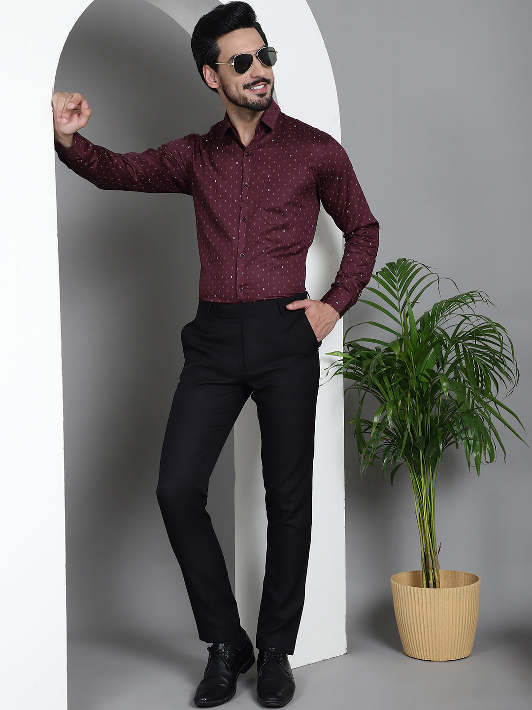 Indian Needle Men's Printed Formal Shirt - Maroon