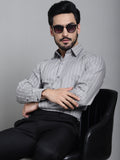Indian Needle Men's Striped Formal Shirt - Grey