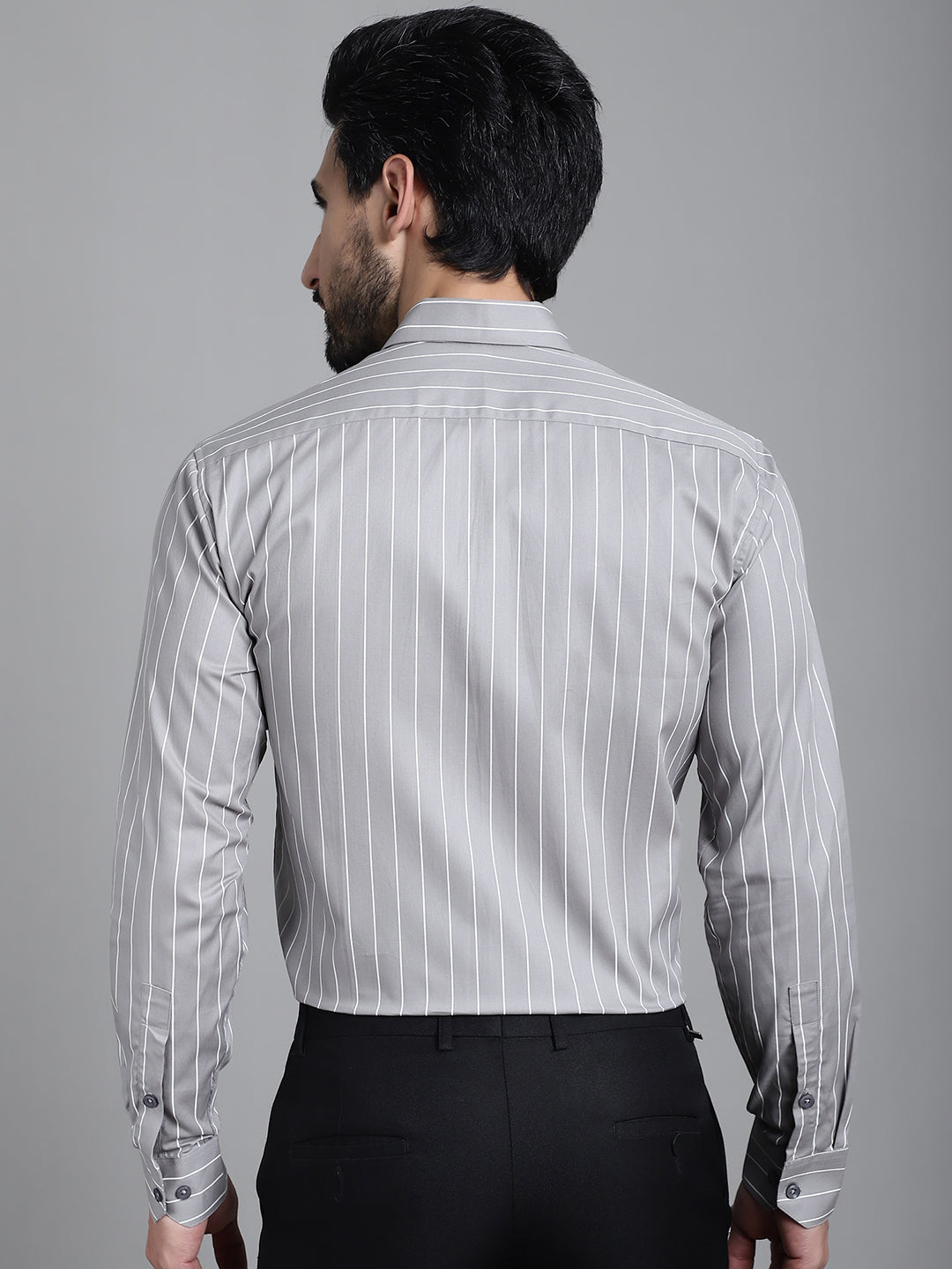 Indian Needle Men's Striped Formal Shirt - Grey