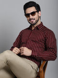 Indian Needle Men's Striped Formal Shirt - Maroon