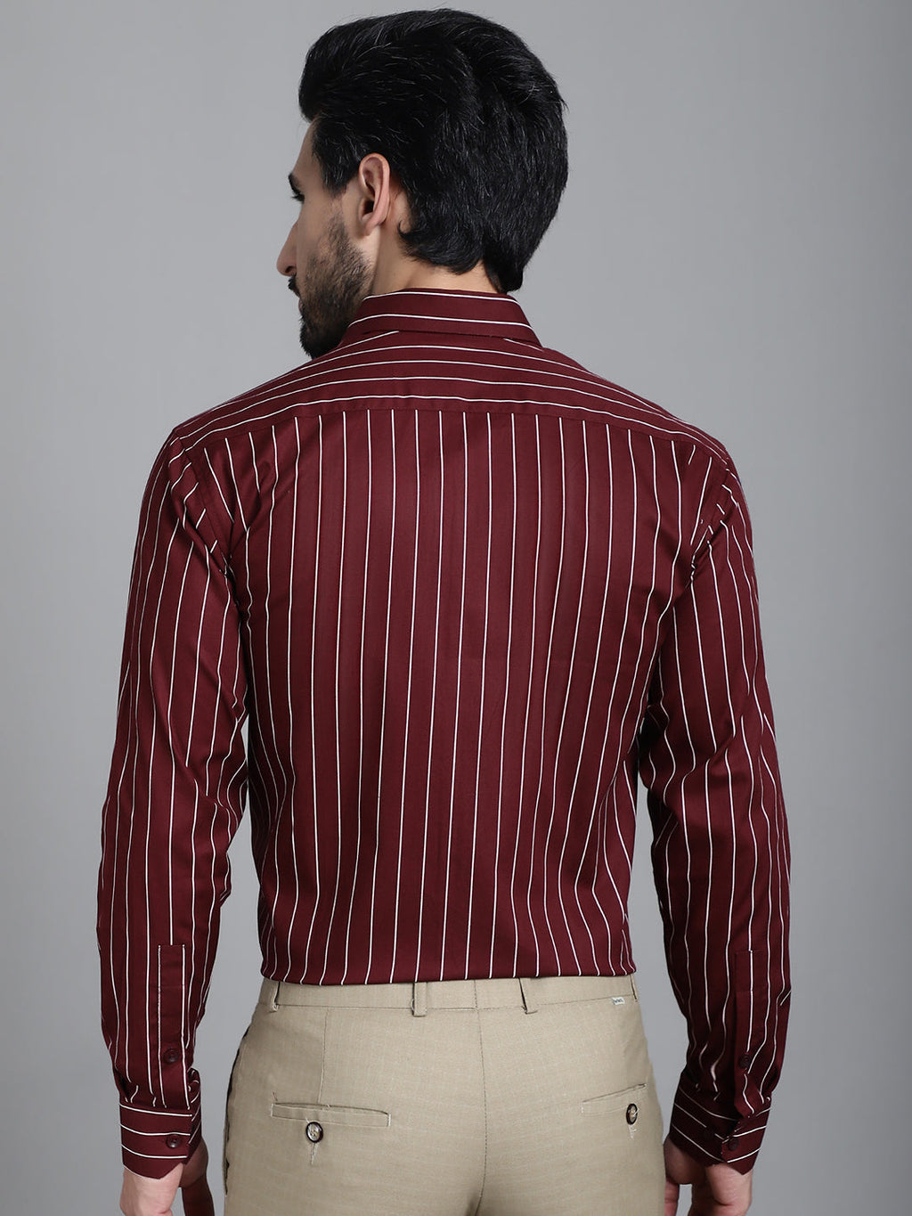 Indian Needle Men's Striped Formal Shirt - Maroon