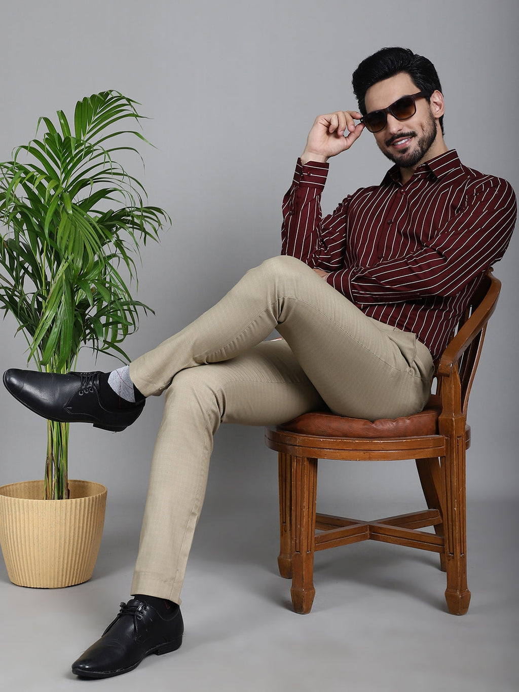 Indian Needle Men's Striped Formal Shirt - Maroon