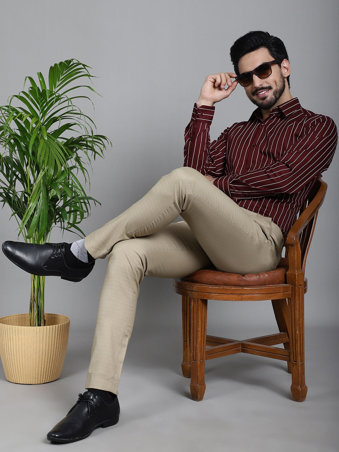 Indian Needle Men's Striped Formal Shirt - Maroon