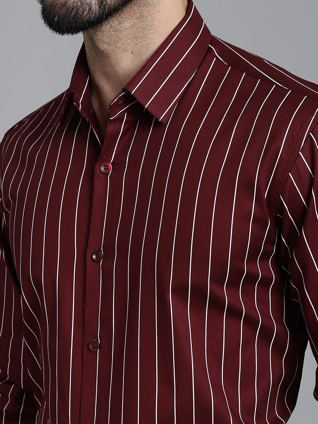 Indian Needle Men's Striped Formal Shirt - Maroon