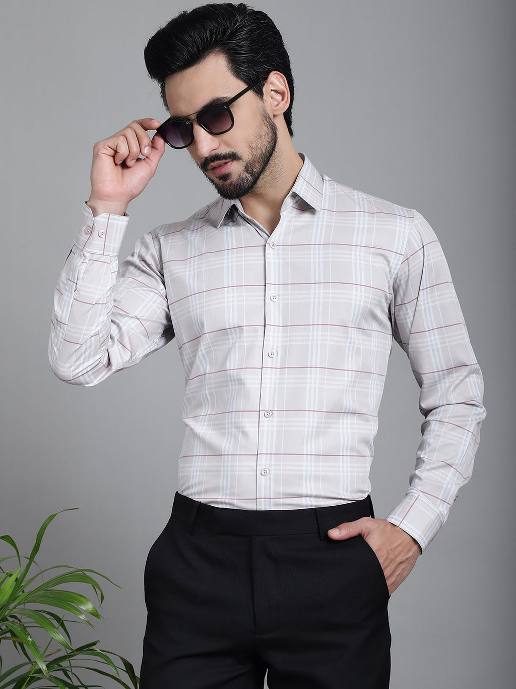 Indian Needle Men's Checked Formal Shirt - Cream