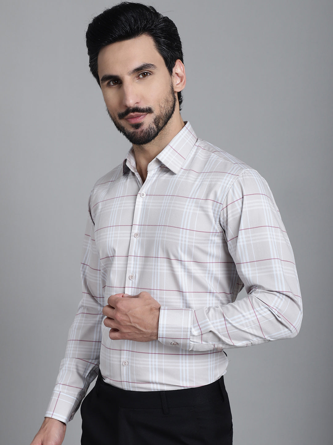 Indian Needle Men's Checked Formal Shirt - Cream