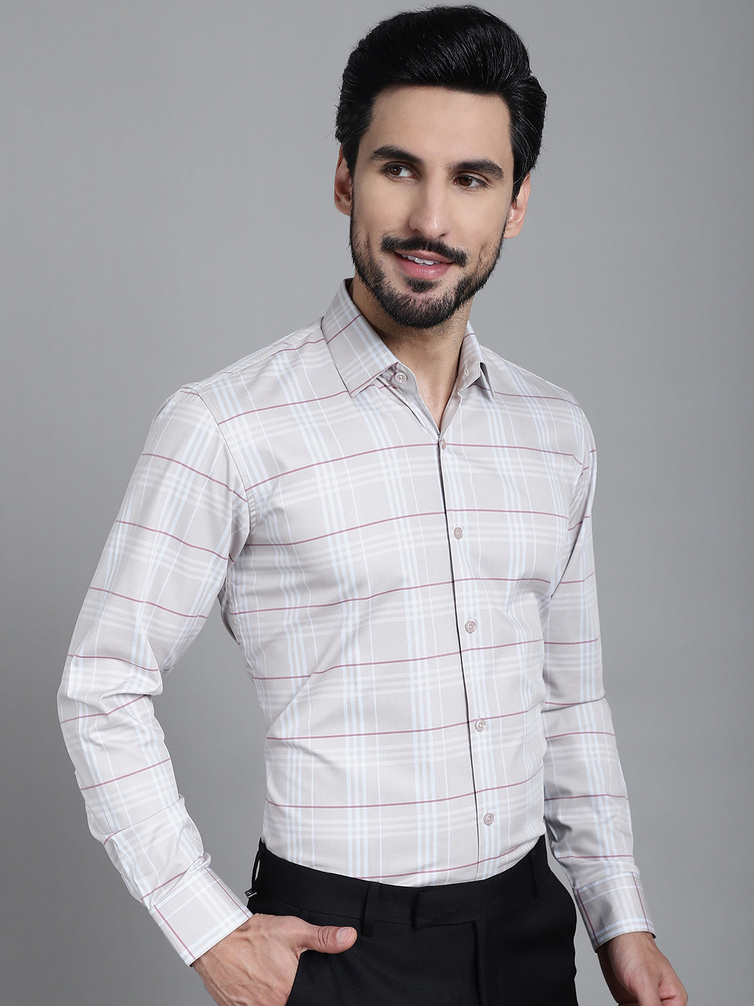 Indian Needle Men's Checked Formal Shirt - Cream