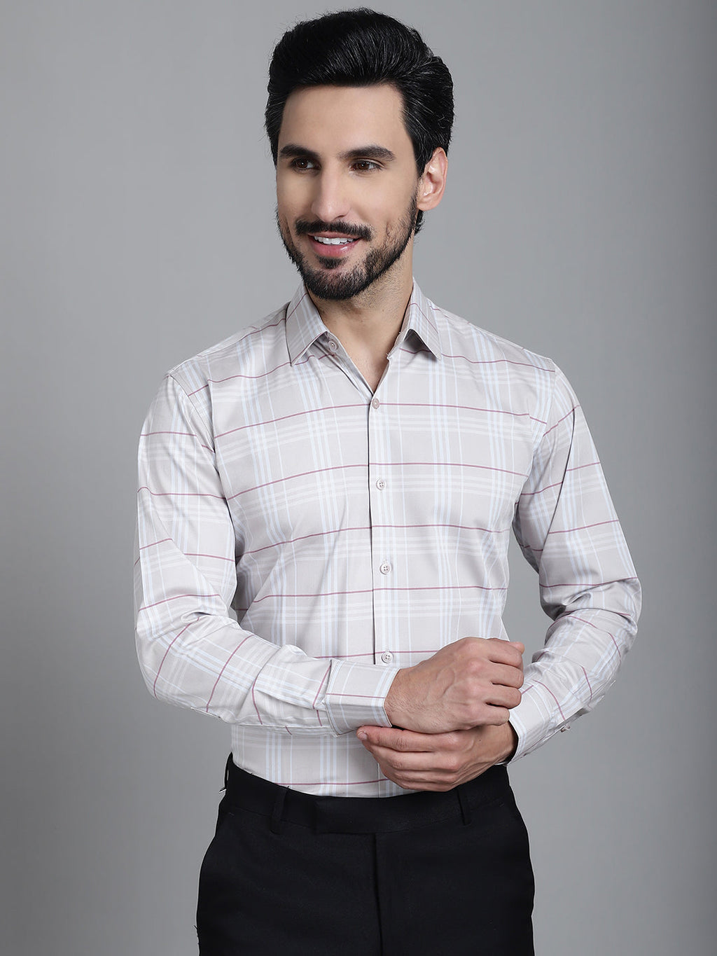 Indian Needle Men's Checked Formal Shirt - Cream