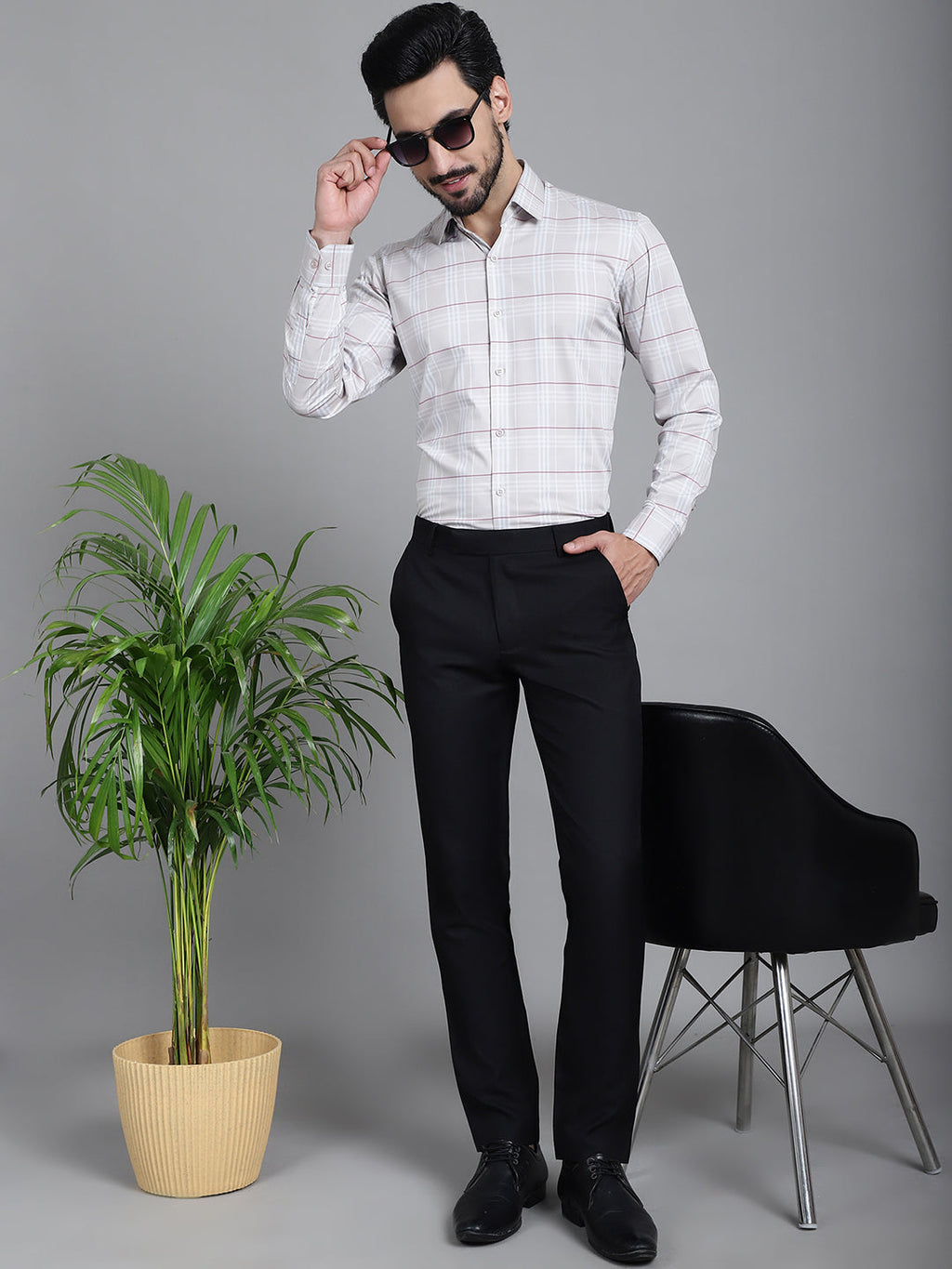 Indian Needle Men's Checked Formal Shirt - Cream
