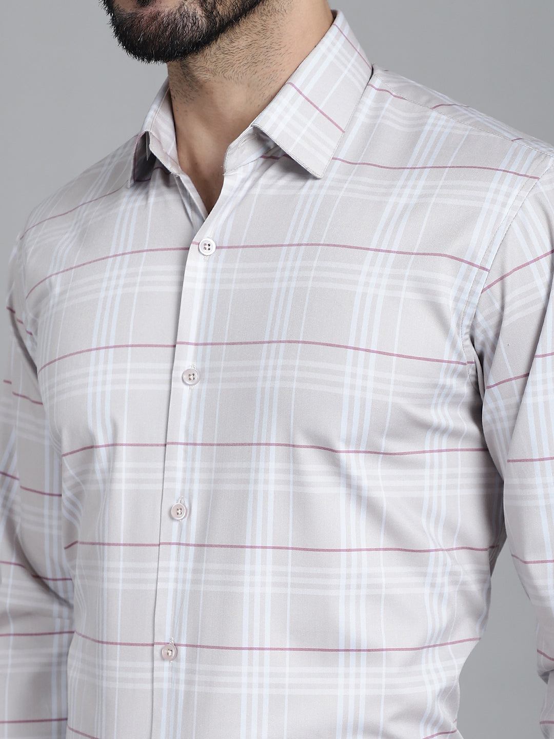 Indian Needle Men's Checked Formal Shirt - Cream