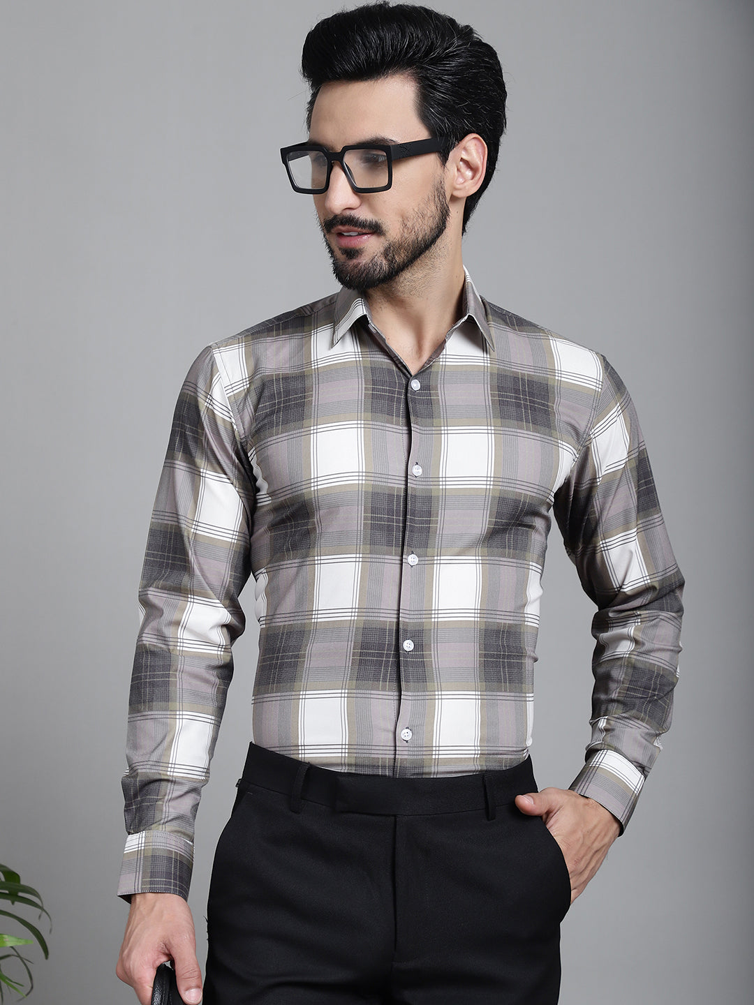 Indian Needle Men's Checked Formal Shirt - Brown