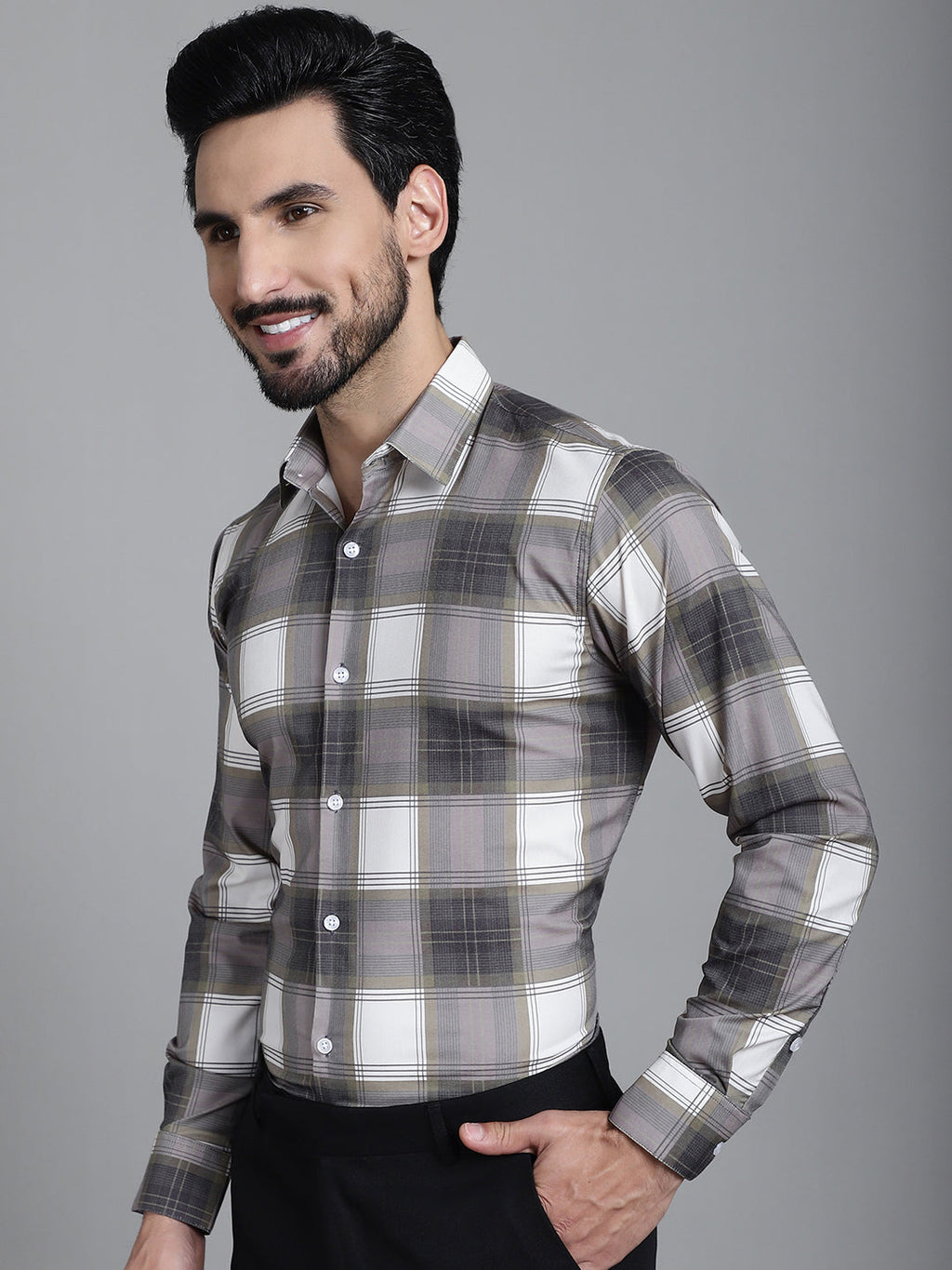 Indian Needle Men's Checked Formal Shirt - Brown