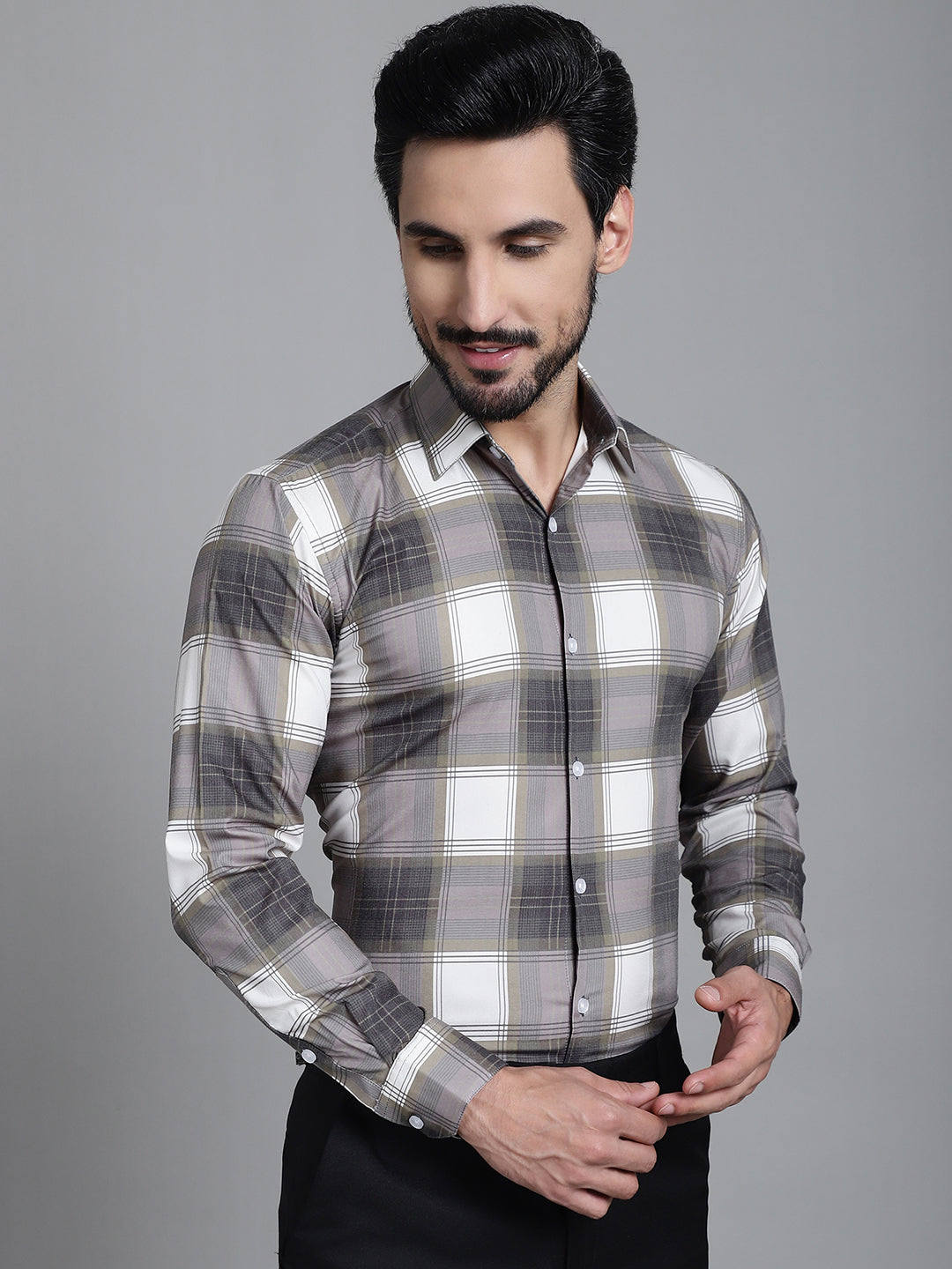 Indian Needle Men's Checked Formal Shirt - Brown