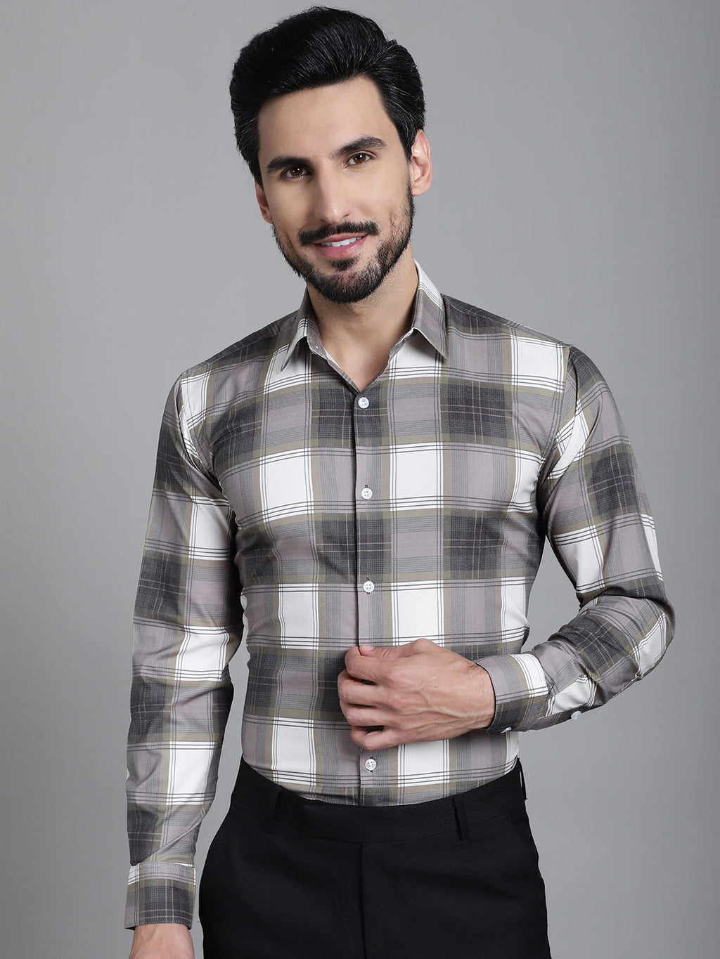 Indian Needle Men's Checked Formal Shirt - Brown