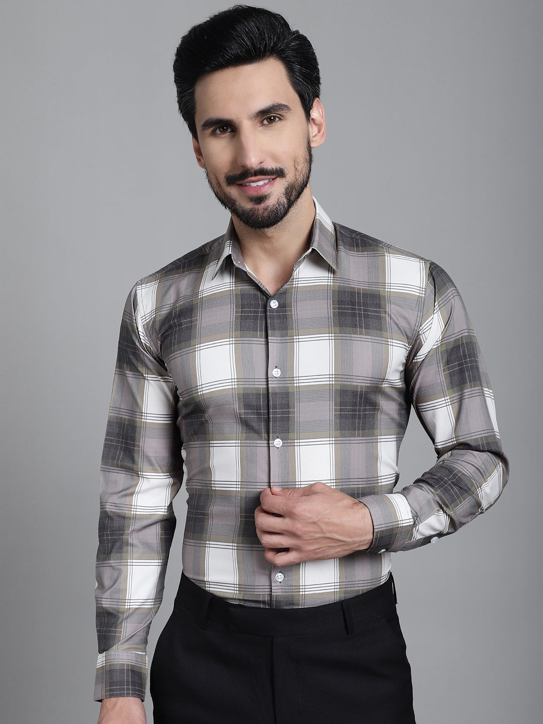 Indian Needle Men's Checked Formal Shirt - Brown