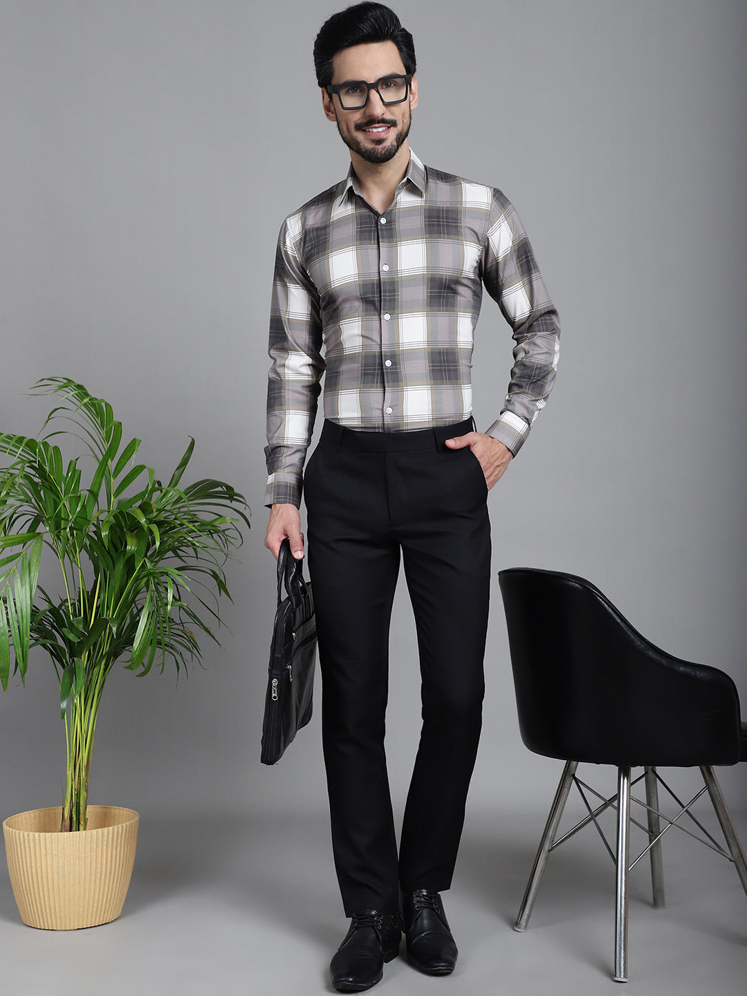 Indian Needle Men's Checked Formal Shirt - Brown