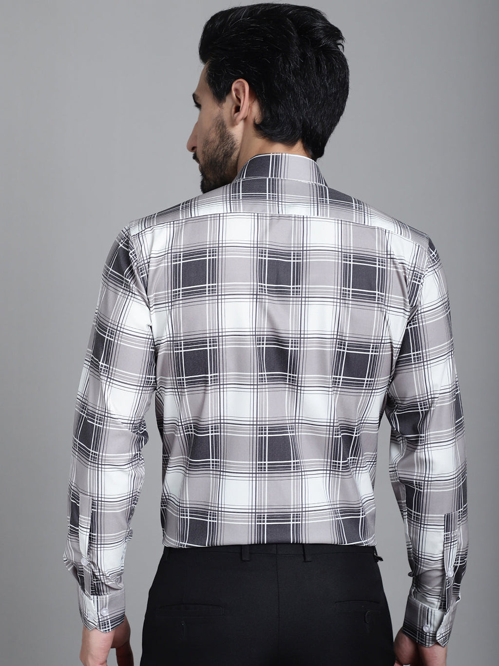 Indian Needle Men's Checked Formal Shirt - Grey