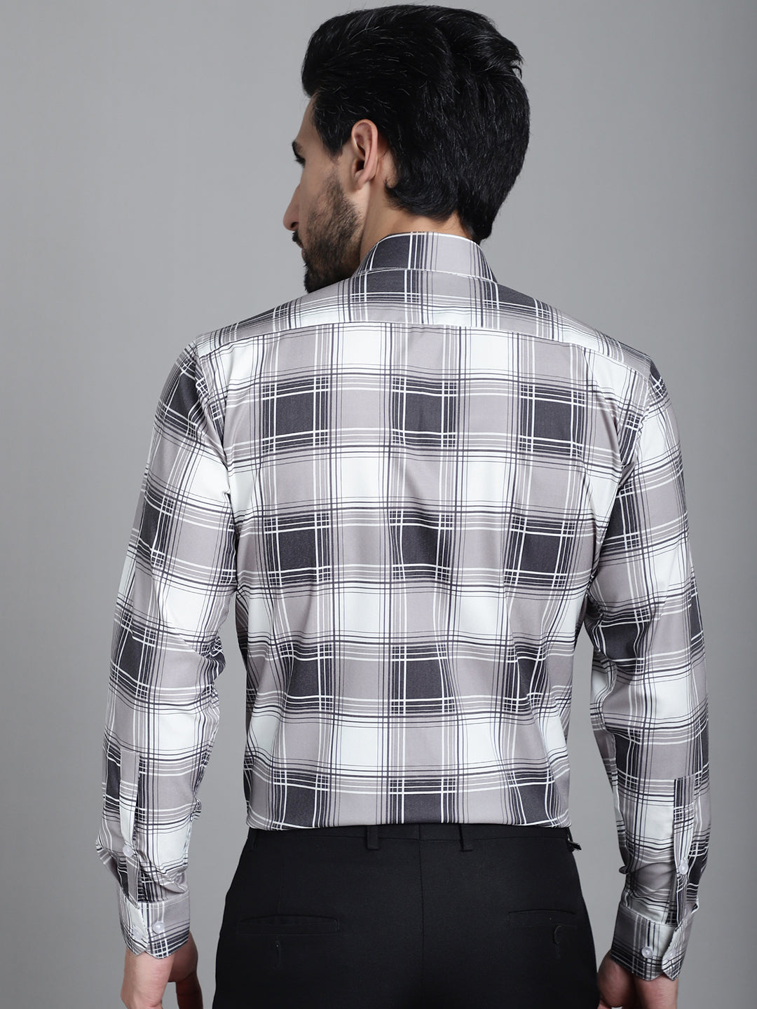 Indian Needle Men's Checked Formal Shirt - Grey