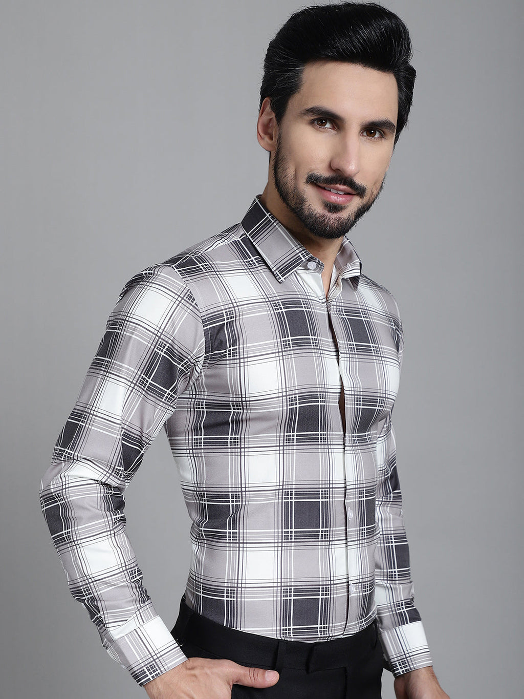 Indian Needle Men's Checked Formal Shirt - Grey