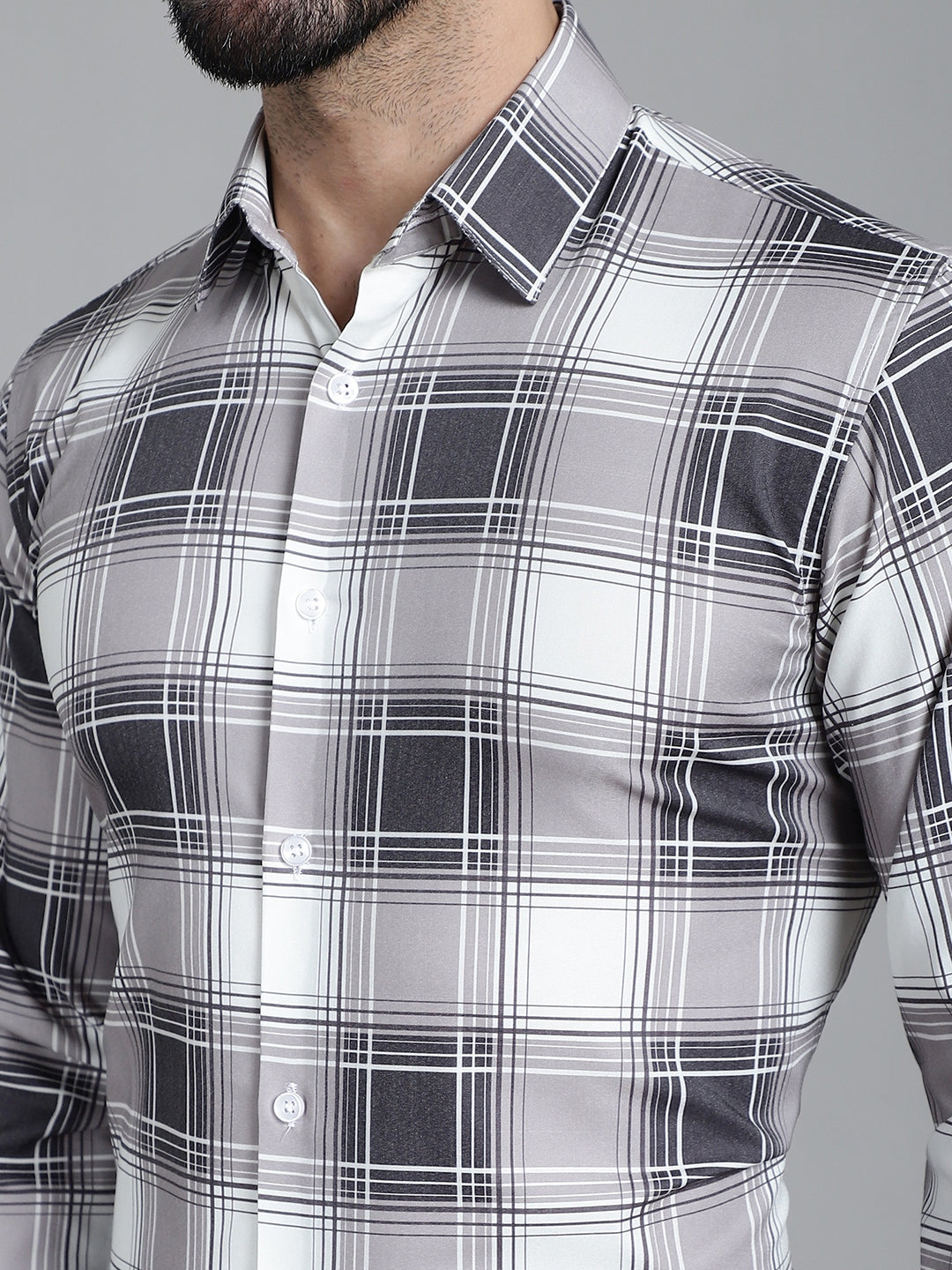 Indian Needle Men's Checked Formal Shirt - Grey